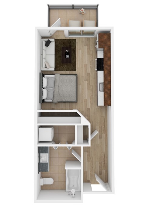 Floor plan for studio, 1 bath, 376 sqft